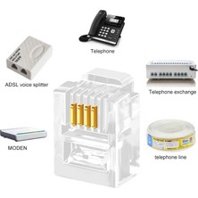 PrimeX Plus PX-6P4C RJ11 4 Pinli Konnektör, RJ11 Jack, 6P4C Jack, RJ11 Telefon Kablo Ucu 100 Lü Paket