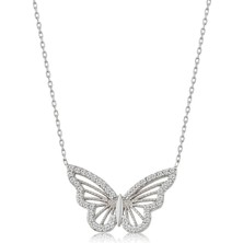 X-lady Accessories Gümüş Kaplama Kelebek Kolye Zirkon Taşlı 45 cm Kadınlar İçin Özel Tasarım