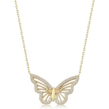 X-lady Accessories Altın Renk Kolye Zirkon Taşlı Kelebek Bayan Kolye 1054