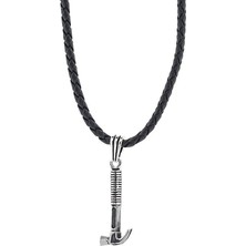 Tesbih Sepetim Çekiç Tasarımlı 925 Ayar Gümüş Deri Ipli Kolye