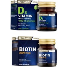 Nutraxin Vitamin ve Mineral Takviyesi D3 Vitamini 120 Tablet + Biotin 50 Tablet
