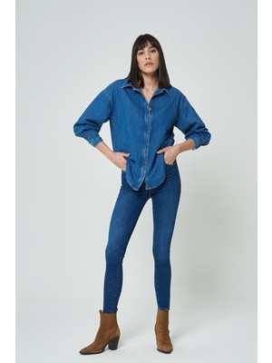 Judy Koyu Mavi Yüksek Bel Skinny Fit Fermuarlı Jean Pantolon C 4521-109