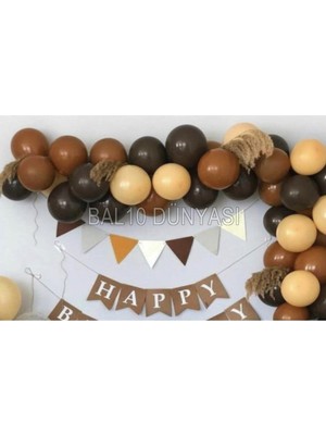 Çikolata Kahve-Ten-Karamel Pastel Renk Balon Zinciri 70 Adet+5 mt Balon Zinciri