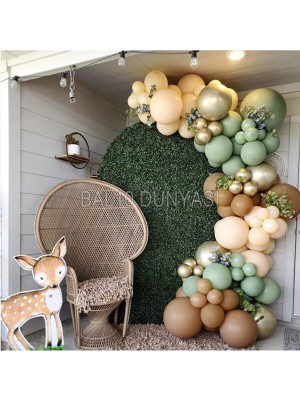 Krom Gold Küf Yeşili Karamel ve Ten Rengi Balon Zinciri 70 Adet+5 mt Balon Zinciri