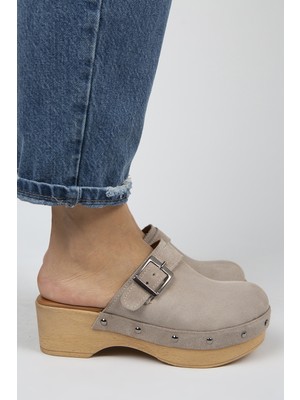 Manijero Martina Deri Kadın Bej Takunya Terlik