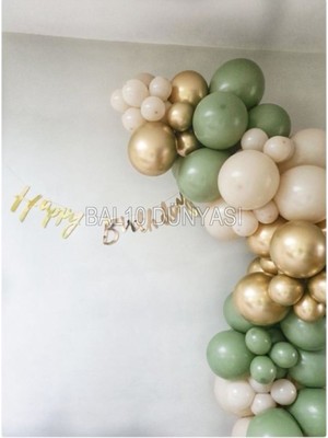 Küf Yeşili-Ten-Krom Gold Renk Balon Zinciri 100 Adet+5 mt Balon Zinciri