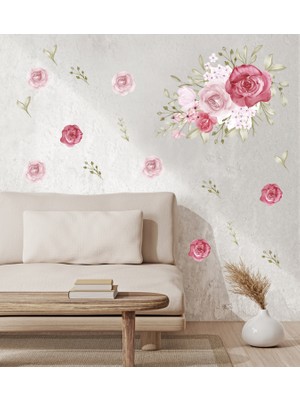 Sticker Sepetim Duvar Sticker Set - Gül ve Yapraklar