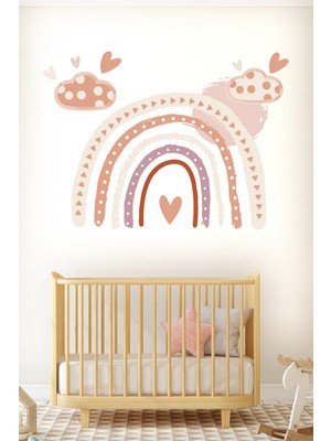 Sticker Sepetim Çocuk Odası Duvar Sticker - Soft Renkli Iskandinav Stil Gökkuşağı Güneş ve Puantiyeli Bulutlar