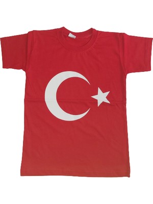 Tunngoo Türk Bayrağı Ay Yıldız Kız ve Erkek Tshirt Kırmızı 3-4- 3-4 Yaş