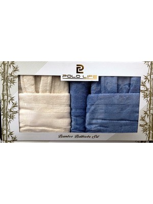 Polo Life Bambu 6 Parça Aile Bornoz Seti - Krem Mavi