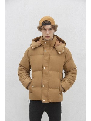 Erkek Cepleri Cıtcıtlı Taba Gabardin Şişme Mont