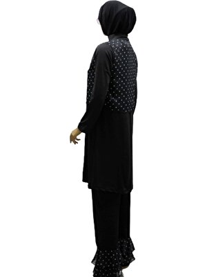 Eflin Kadın Giyim Hasema Siyah-Beyaz Puantiyeli Tam Kapalı Tesettür Mayo Büyük Bedenli