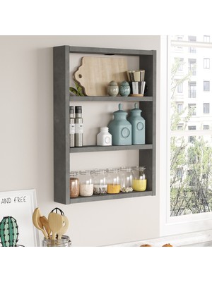 Yurudesign Pera 3'lü Duvar Rafı Mutfak Banyo Rafı Beton Pr1-Rg