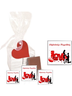 Agrand Madlen Çikolata Sargılı Düğünümüze Hoşgeldiniz Agrand Marka 70 Adet Jelatin Poşetli Kalpli Etiketli