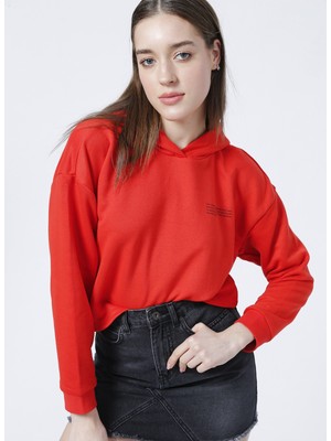 Aeropostale Kapüşonlu Crop Kırmızı Kadın Sweatshirt - K-Gaia-Y