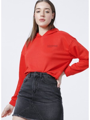 Aeropostale Kapüşonlu Crop Kırmızı Kadın Sweatshirt - K-Gaia-Y