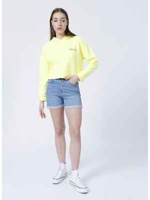 Aeropostale Kapüşonlu Crop Neon Sarı Kadın Sweatshirt - K-Gaia-Y