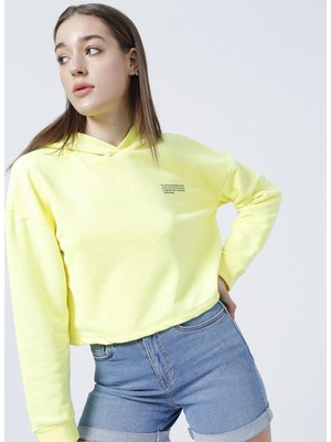 Aeropostale Kapüşonlu Crop Neon Sarı Kadın Sweatshirt - K-Gaia-Y