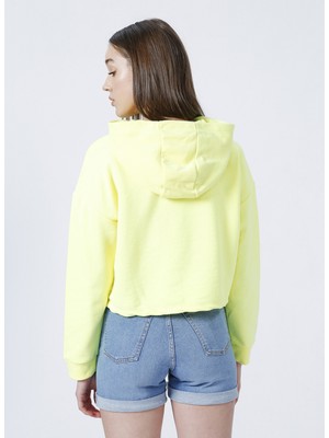 Aeropostale Kapüşonlu Crop Neon Sarı Kadın Sweatshirt - K-Gaia-Y