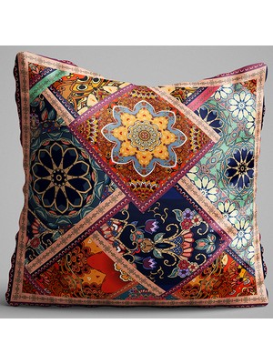 Cango Home Kahverengi Çok Renkli Etnik Vintage Desenli Baskılı Çift Taraflı Kırlent Kılıfı - OTYK450-CT