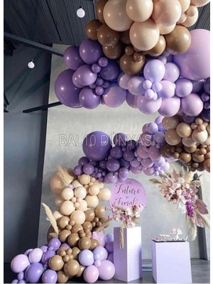Mor-Lila-Karamel-Ten Renk Balon Zinciri 50 Adet+5 mt Balon Zinciri