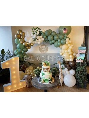 Bal10 Dünyası Krom Gold Küf Yeşili Beyaz Çikolata Kahve ve Ten Rengi Balon Zinciri 50 Adet+5 mt Balon Zinciri