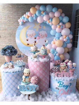 Pembe-Mavi-Ten Renk Balon Zinciri 50 Adet+5 mt Balon Zinciri