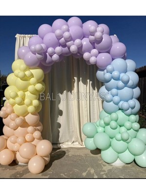 Mint Yeşili-Ten-Lila-Sarı ve Mavi Renk Balon Zinciri 100 Adet+5 mt Balon Zinciri