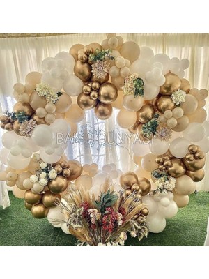 Krom Gold Beyaz ve Ten Balon Balon Seti 100 Adet+5 mt Balon Zinciri