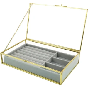 Kadife Cam Takı Ekran Vitrin Küpe Depolama Organizer Keepsake Kutusu (Yurt Dışından)
