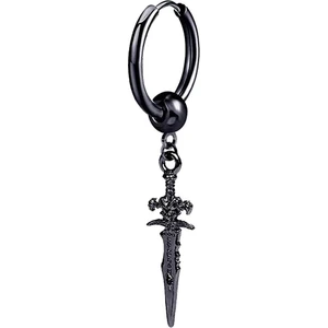 Vintage Stil Metal Uzun Dangle Küpe Huggie Hoop Erkek Küpe Siyah 1 Adet (Yurt Dışından)