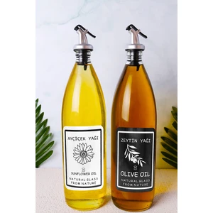 Lüx 2'li Zeytinyağı ve Ayçiçek Yağı Yazılı Yağdanlık Şişesi 1000+1000ML