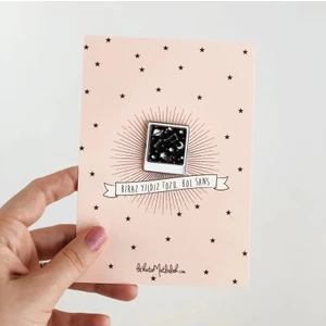 Polaroid Gökyüzü Galaksi Rozet ve Biraz Yıldız Tozu Bol Şans Motto Kartı