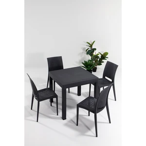 Rattan 80X80 Bahçe&balkon&teras Masa Seti - Antrasit