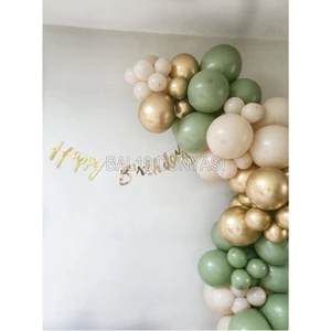 Küf Yeşili-Ten-Krom Gold Renk Balon Zinciri 100 Adet+5 mt Balon Zinciri
