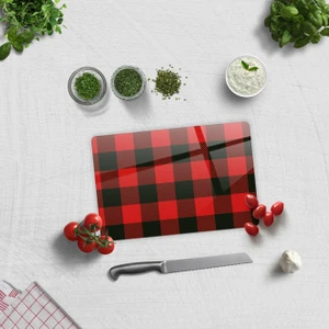 Cam Kesme Tahtası - Cam Kesme Tablası | Ekose Desen | 20cm x 30cm