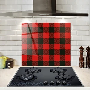 Cam Ocak Arkası Koruyucu | Ekose Desen | 52cm X 60cm