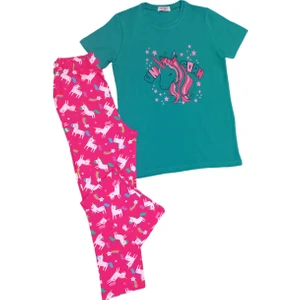 New Team Desenli Kısa Kolu Pantolonlu Kız Çocuk Pijama Takımı, 5 Yaş, Mavi Safir