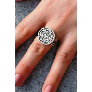 Fildişi Aksesuar Antik Gümüş Kaplama Süleyman Mührü Davut Yıldızı Ayarlanabilir Yüzük