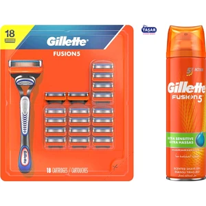 Fusion 18'Lı Yedek Tıraş Bıçağı Yeni Karton Paket +1 Razor+ Fusion Tıraş Jeli 200ml Fusıon18