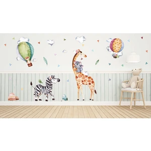 Sticker Sepetim Sulu Boya Safari Hayvanlar ve Uçan Balonlar Zebra Zürafa Çocuk Odası Duvar Sticker