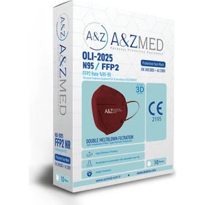 A&z Med N95/FFP2 Maske Telli ve Tek Tek Paketli 10 Adetlik 1 Kutu - Toplam 10 Adet Maske - Bordo