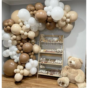 Karamel Ten Beyaz Pastel Renk Balon Zinciri 100 Adet+5 mt Balon Zinciri