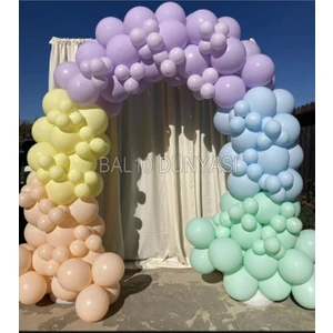 Mint Yeşili-Ten-Lila-Sarı ve Mavi Renk Balon Zinciri 50 Adet+5 mt Balon Zinciri