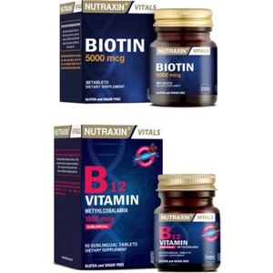 B12 Vitamini 1000 Mcg 60 Dilaltı Tableti + Biotin Takviyesi 5000 Mcg 30 Tablet