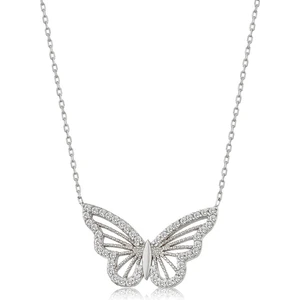 X-lady Accessories Gümüş Renk Kolye Zirkon Taşlı Kelebek Bayan Kolye 1053