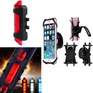 GreathingsBISIKLET Arka Stop Uyarı Ikaz Işığı Şarjlı 4 Modlu Lamba ve Universal Motorsiklet Bisiklet Telefon Navigasyon Tutucu 2'li Set