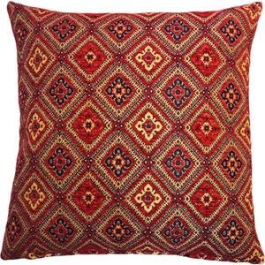 Pillows Store Geometrik Çiçek Desenli Kırmızı Kırlent Kılıfı 45 x 45 cm.