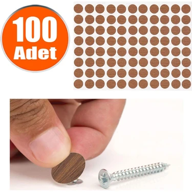 Badem10 Yapışkanlı Vida Tapası Tıpası Ceviz Renk Vida Kapatıcı Kapağı (100