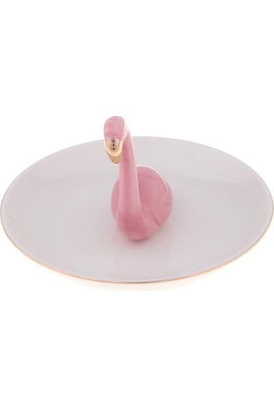 Lanfan Seramik Yüzük Tutucu Çanak Takı Organizatör Tepsi Beyaz Çanak Pembe Flamingo (Yurt Dışından)